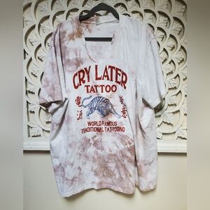 Cry Later Tattoo Tea Dyed Over Dyed Process 3XL Altered New T-Shirt